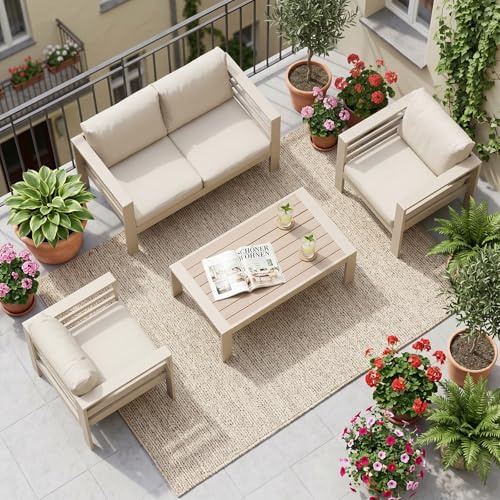 Atenza Gartenmöbel Set 4-teilig, Lounge mit Sofa, 2 Sessel & Couchtisch