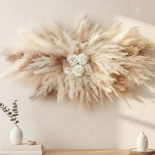 36-38 Large Pampas Grass Wall Decor, DIY Artificial Roses & Natural Dried Boho Hanging Flowers for Wall, Mirror, Wedding Arch, Entryway Decor, Gift, Requires Assembly & Easy Install