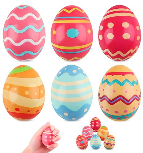 Kuvarix Ostereier Stressball Kinder, 6 Stück Ostern Anti Stress Bälle, Bunte Schaumstoff Osterei Spielzeug Ostereier für Easter Basket Stuffers Ostern Party Geschenke Deko