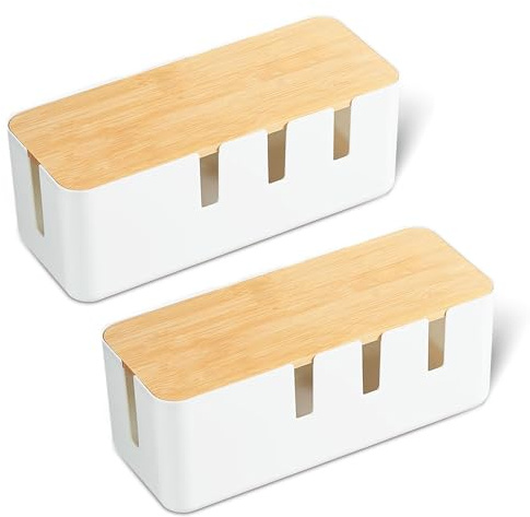 2 Stück Kabelmanagement Box, Kabel Verstecken Box mit Holzdeckel 30.4 x 12.3 x 11.6cm Kabel Aufbewahrungsb für Fernsehern Schreibtischen Hause Büro