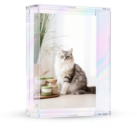 RANJIMA Acryl Bilderrahmen 12x17 cm, Neon Bunte Magnetischer Bilderrahmen 4x6 Zoll Acryl-Display-Rahmen, Dekorativer Tischrahmen Neonfarbener Schwebender Fotorahmen für Wandmontage & Desktop, Bunte