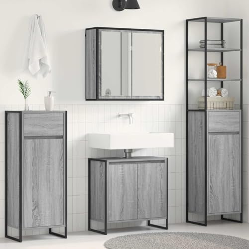 Ezbryzmatic Sonoma Bathroom Furniture Set, Anthracite, Chipboard Including Steel Frame, 6 Doors & 12 Shelves, Wall Mounted Bathroom Furniture Set for Modern Bathroom Including Mirror Cabinet Included