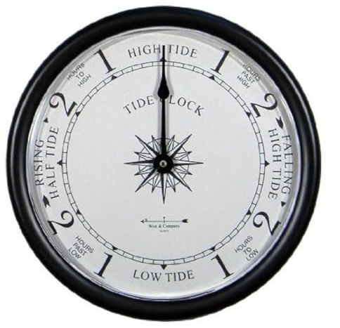 West & Company Black Tide Clock with Protective Lens and Classic Nautical Themed dial - 9 1/2 Nautical Beach Décor