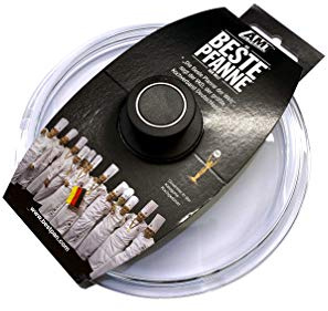 AMT Gastroguss runder Glasdeckel mit Deckelknopf und AMT-Original-Banderole, Ø 20 cm, backofenfest, passend Produkte (Bratpfannen, Schmorpfannen, Kochtöpfe etc.), AMZN-020-Z1-L2