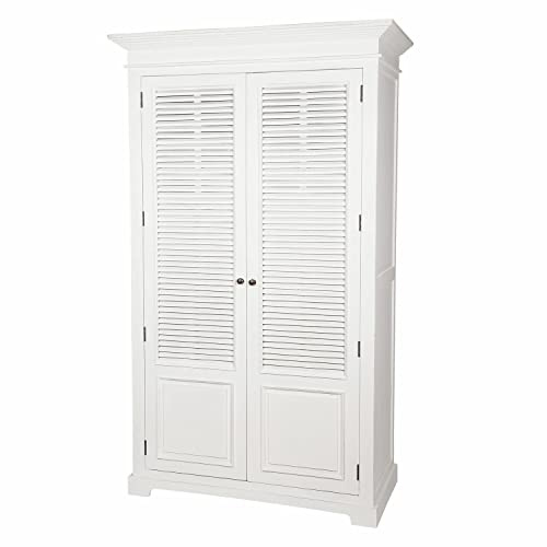 Loberon Schrank Williston, Raffinierte Lamellentüren, Antik-Finish, Kassettenverarbeitung, Schlafzimmerschrank, Kleiderschrank, Mangoholz, weiß