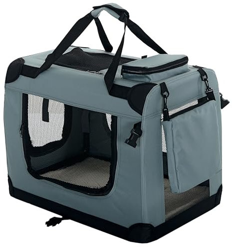 PET VIOLET Hundebox Auto faltbar 62×42×44 cm – robuste Hundetransportbox atmungsaktiv für Hunde & Katzen, Stoff Transporttasche mit Tragegriffen, Grau