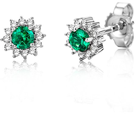 Miore Ohrringe Damen Gold mit Rubin/Smaragd/Saphir Ohrstecker Ohrringe Weißgold 9KT (375) mit Diamant Brillanten 0.10 ct Handgefertigt und Allergiefrei