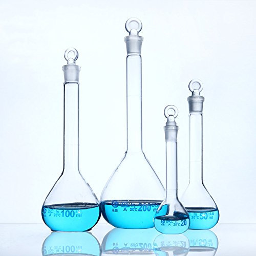 Volumetric Petaca de cristal volumétrico, botella de cristal de borosilicato con tapón de 5 ml – 2000 ml, Vidrio borosilicato, 1000ml