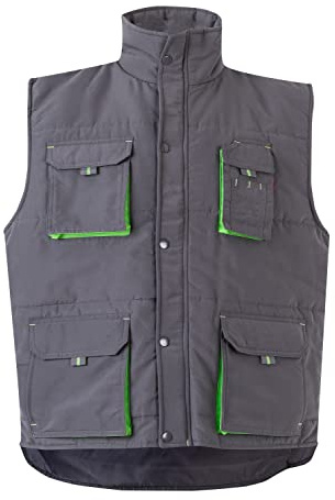 VELILLA 205902 Gilet imbottito bicolore multi-tasche, colore grigio e verde lime, taglia L