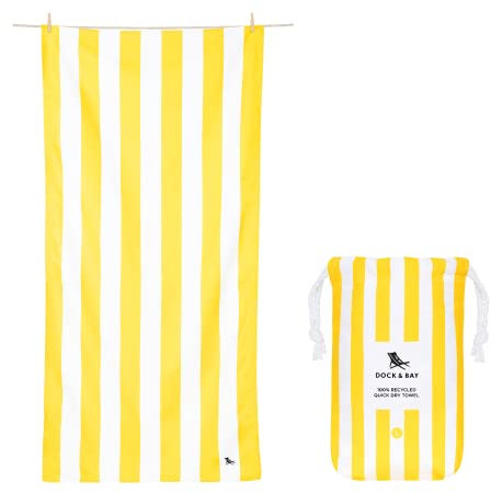 Dock & Bay Beach Towel - Quick Dry, Sand Free - Compact, Lightweight - 100% Recycled - Includes Bag - Cabana - Boracay Yellow - Large (160x90cm, 63x35)