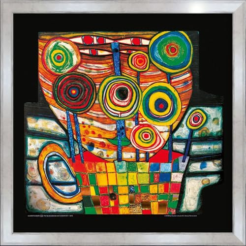 artissimo Premium-Kunstdruck gerahmt 53x53 cm AG4687 – Friedensreich Hundertwasser Das Dingsda wächst im Blumentopf – Bild mit Rahmen, Wandbild, Poster, Wanddekoration