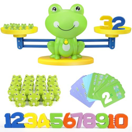 GILOBABY Lernspielzeug Mathe-Spiel, Montessori Spielzeug für Kinder mit Waage und Zubehör, Lernspiele Kinderspielzeug Geschenk für Jungen Mädchen ab 3 Jahre (Frosch)