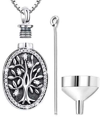 Collana Urna per Ceneri, Collana Urna Argento Sterling 925 Porta Ceneri, Ciondolo Urna Albero Della Vita, Collana Urna Funeraria Umana Cane Gatti
