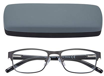 EYEGUARD Lesebrille für Herren, rechteckig, leicht, Metall (Grau, 2.00)
