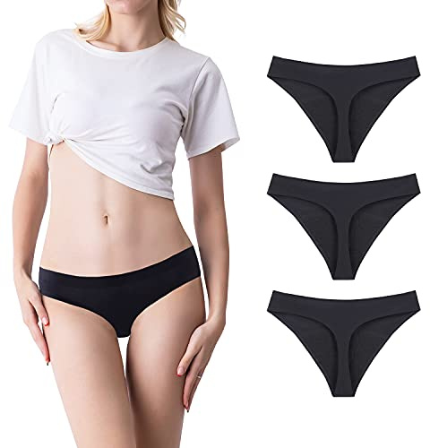 SHARICCA Women Postpartum Period Thongs 4 Layers Leakproof Underwear Panties for Teen Ladies 3 Pack (3Black, XS)