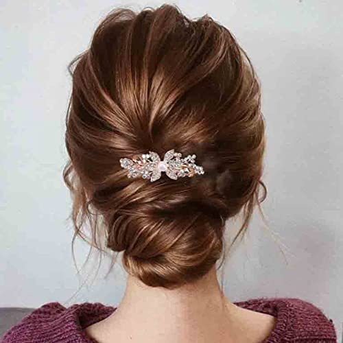 Yheakne Clip para el pelo de la boda con cristal de perla, pinzas para el cabello con diamantes de imitación, adornos decorativos para la cabeza para novia, accesorios para el cabello(oro con champán)