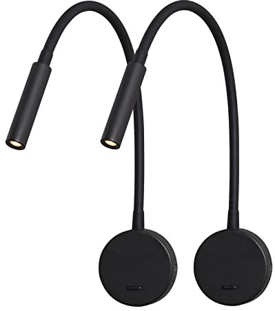 DAWALIGHT Wall Reading Lamp, Reading Light Wall Mounted 2 Pack Flexible 400mm Gooseneck Lighting LED 3W 3000K Bedside Wall Lamp with Switch for Bedroom Living Room Books, Black