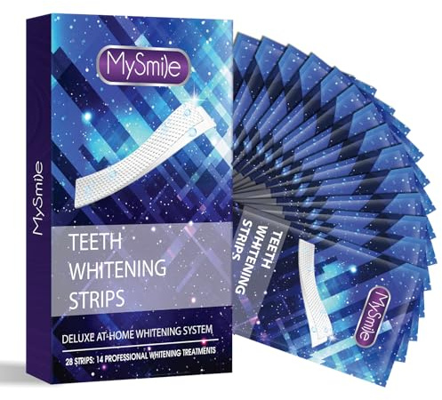 MySmile Teeth Whitening Strips 14 Treatments, Non-Sensitive Formula, Non-Slip 28 Whitening Strips for Sensitive Teeth, Fast Whitening, Safe Whitener for Smokers, Coffee Drinkers, Yellow Stains