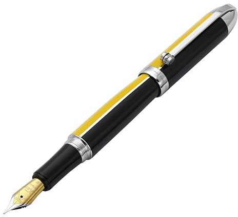 Xezo Stylo plume Visionary en laiton et aluminium à plume fine. Laque Jaune et Noire. Numéroté dans une édition limitée de 500. Couleur Art déco classique, style de carrosserie rétro-futuriste