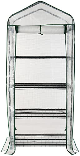 Royal Gardineer Treibhaus: Folien-Gewächshaus, 4 Etagen, aufrollbare Tür, 69 x 160 x 49 cm, weiß (Steckelemente für Gewächshaus, Tomaten-Gewächshaus Folie, Insektenschutz)