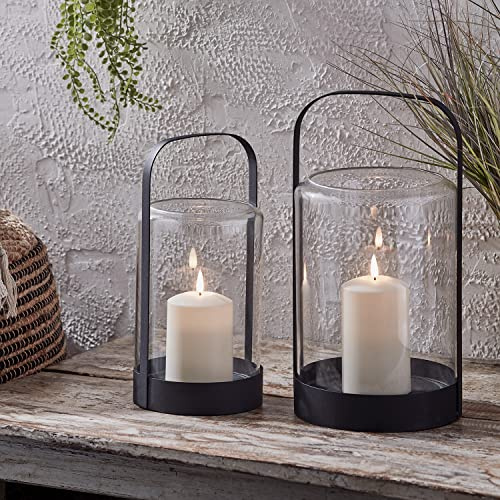 Lights4fun Metall Laternen Set Outdoor mit TruGlow® LED Kerzen batteriebetrieb Timer Garten Deko Balkon Glasglocke Außen