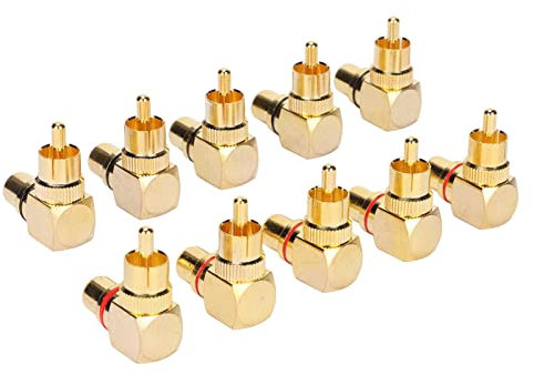 Annadue 5 Pairs RCA Adapter, 90 Degree Gold Plated Male to Female Conversion Plugs, Dual Channel, Right Angle Protection, 20 Ports, 1 Amps, Metallic Finish