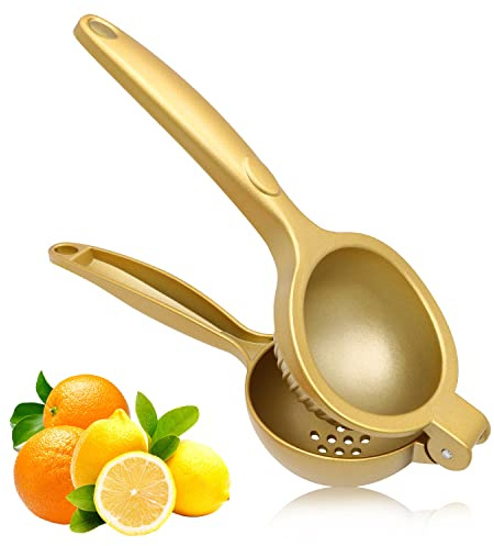 JAYWAYNE Lemon Squeezer, Large Citrus Juicer and Lemon Juicer Hand Press Heavy Duty Lime Squeezer Easy Squeeze Manual Juicer Metal Hand Juicer Kitchen Tools and Gadgets For Making Fresh Juice (Gold)
