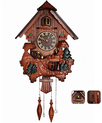 Ninefish Handcrafted Cuckoo Clock with Dancing Figures: A Wall-Mounted Cuckoo Clock for Your Home Decor to Add a Natural Countryside Touch and Perfectly Accent Your Living Space