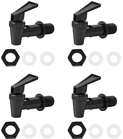 4 Stück Kunststoff Getränkespender Zapfhahn, Wasserspender Ersatzzapfen, Ersatzhahn geeignet für Kalte und heiße Getränke, Bierfass, Glas, Kaffee, Saft, Trinkbrunnen,Schwarz und Weiß (Black)