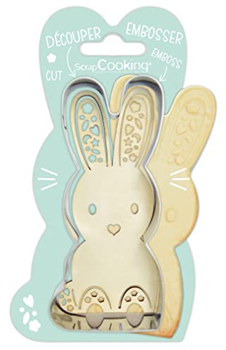 ScrapCooking 2099 - Kit de cortadora y embosador de madera de conejo - Cortador de galletas de acero inoxidable para galletas en relieve, molde de accesorios de pascua arenada
