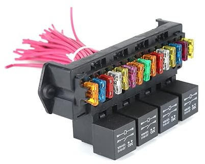 Tiardey Auto 15 Steckplatz Sicherungsrelais Box 4 Relais Multi-Circuit Assembly Steuersicherungshalter mit Relais Sicherungen und Pins Staubdichte Steckdosenbox Kabelbaum