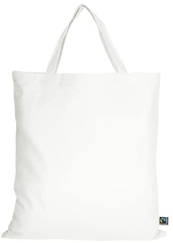 TEXXILLA 10er | 100er | 250er Pack Fairtrade Baumwolltasche - 14 Farben | mit Zwei kurzen Henkeln | 38x42cm | Jutebeutel | Einkaufstasche | unbedruckt, Farbe:weiß, Menge:10