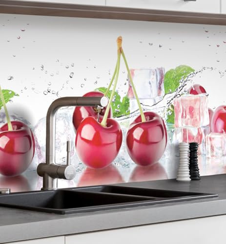 MyMaxxi Küchenrückwand selbstklebend - Matte, 0,4 mm Premium Spritzschutz Folie als günstige Alternative zu Glas, einfache Montage & leichte Reinigung - Motiv: Cherry 400 x 60 cm