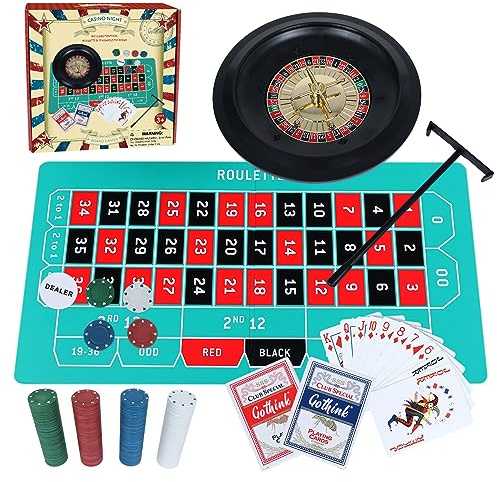 GOTHINK Roulette-Wheel-Spielset mit 25,4 cm Spiellack, 200 Karten, Abrechnung, 2 Kugeln und Texas Hold'em, perfekt für Partys und Feiertage