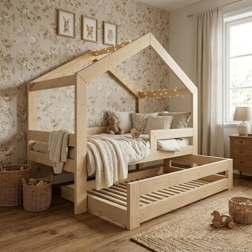 Need Sleep Ausziehbett Kinder Bett Mit Ausziehbarem Gästebett Ausziehbares Bett 90x200 / 180x90 Kinderbett Für 2 Kinder Jugendbett Tagesbett Ausziehbar Funktionsbett aus Holz