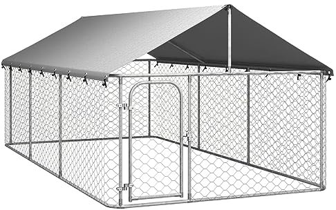BaraSh Outdoor-Hundezwinger mit Dach 400x200x150 cm Gartenzaun Zaun FüR Hunde Freigehege Kleintierzaun Outdoor Hundegitter Garten Haustier Zaun Garten