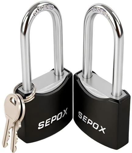SEPOX® 1-9/16 All-Weather Outdoor Padlocks Keyed Alike, 1-3/4 Long Shackle, Solid Steel Lock, Heavy-Duty with Black Cover, Design for Gate Fence Cabinet Toolbox School Gym Locker with 2pcs Same Key