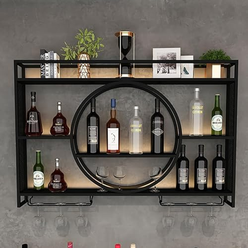 Portabottiglie Da Parete Con Ripiano Espositivo, Metallo Porta Vino, Vetrinetta Pensile, Espositore Creativo Per Vino, Cremagliera Pensile ( Colo