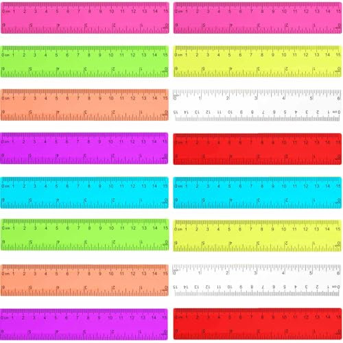 16 Stück Farbiges Transparentes Lineal, Lineal 15cm Grundschule, Maßstabslineal Lernwerkzeuge Lineal mit Zentimeter und Zoll Messwerkzeug, Transparentes Lineal für Schule Büro Zuhause