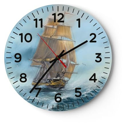 Modern Wanduhr Meer Schiff Nautisch 40x40cm Rund Groß Wand Uhr Glas Analog Zimmeruhren Küche Büro Wohnzimmer Glasuhr Wall Clock Dekoration Design Wanddekoration Küchenuhr C4AR40x40-5541