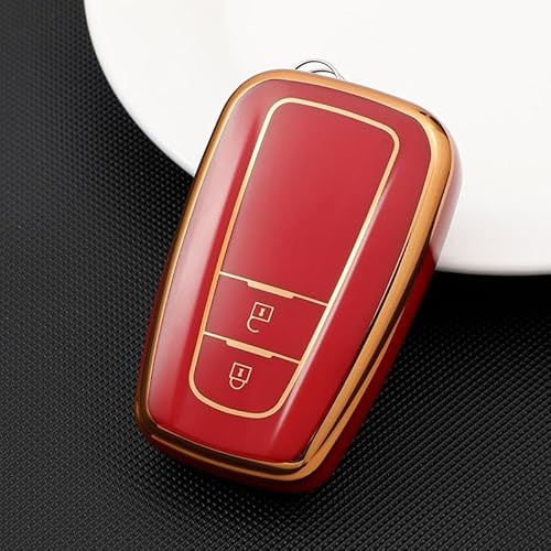 Glänzendes TPU-Schlüsselcover kompatibel mit Toyota Yaris, CH-R, Corolla, Auris, RAV4, Aygo - 2- und 3-Tasten Autoschlüssel-Schutzcover (Rot-Gold)