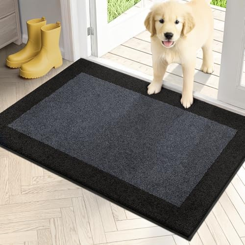 PURRUGS Dirt Trapping Door Mat 24 x 36, Non-Slip Washable Entry Mat, Dog Doormat, Front Door Mat, Super Absorbent Entrance Mat for Muddy Shoes & Paws, Bluish Grey & Charcoal