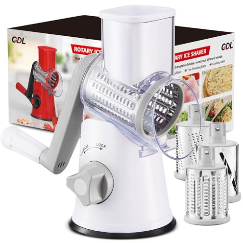 GDL Broyeur à Glace, Machine à Glace Pilée avec 3 Lames à Tambour, Machine a Glace Pilée Couper Vite, Machine Broyeur Glace Pilée pour Crème Glacée, Sorbet, Concombre, Carotte, Fromage (Blanc)