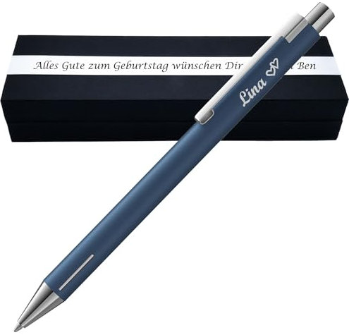 Juwelier Schönschmied L A M Y Econ Kugelschreiber mit Gravur als Geschenk | Geschenkverpackung inklusive Wunschgravur | schwarz schreibend | hochwertiges Metall | personalisierte Kullis | PS316Box2
