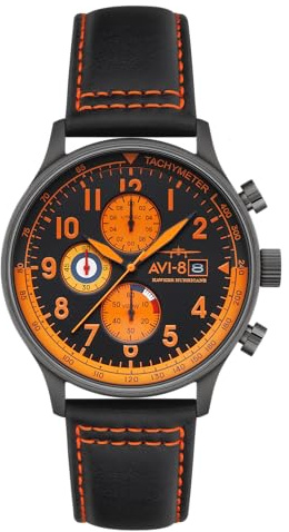 AVI-8 Hawker Hurricane Herren-Chronograph, 43,5 mm, mit Lederband, AV-4011, Noire