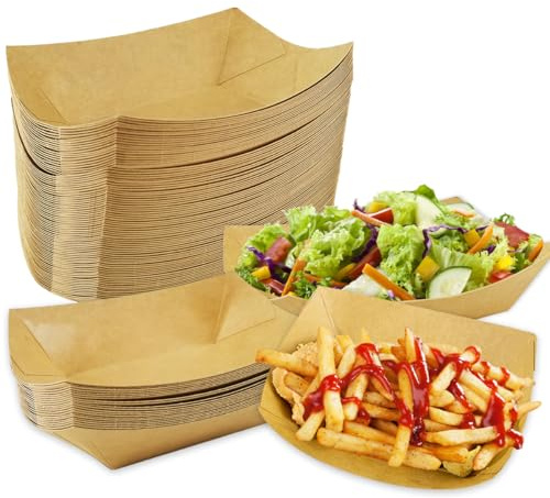 VicBou 80 Stück Kraftkarton Schalen,Pommes Schalen,Currywurst Schale Braun,für Pommes,Snacks,Macarons und Andere Lebensmittel,Stände, Geschäfte,Party,Picknick (295.7ML)