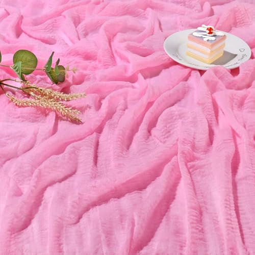 Käsetuch Tischläufer Rosa 80x400 cm, Musselin Modern Tischdeko, Bohemian Gaze Stoff, Rustikal Cheesecloth für Hochzeit, Geburtstag, Taufe, Osterfest