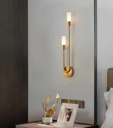 Wandleuchte Innen Vintage, Industrial Metall Wandlampe Gold Mit G9 3 Farbe Dimmbare GlüHbirne Modern Messing Badezimmer Spiegel Vorderlampe, für Schlafzimmer Wohnzimmer Eitelkeit Links