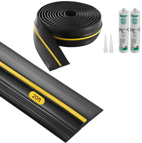 VEVOR Garage Door Threshold Seal Strip, 20 FT Universal Garage Door Floor Seal Strip with Adhesive, Garage Door Bottom Weatherproof Strip, Upgraded Thick PVC DIY Weather Stripping Replacement, Black