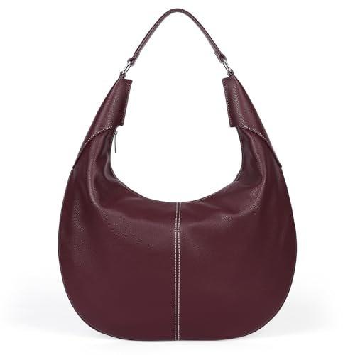 TIAASTAP Groß Hobo Bag Damen Handtasche Burgundy Bag Tote Bag mit Reißverschluss Shoulder Bag Schultertasche Damen Gross Vintage Tasche y2k Bags for Women Shopper Slouchy Bag Beuteltasche